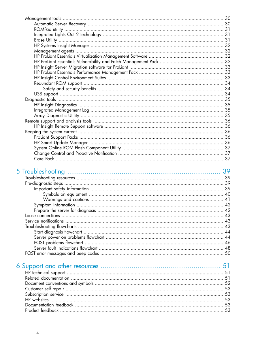 5 troubleshooting, 6 support and other resources | HP SAN Virtualization Services Platform User Manual | Page 4 / 72