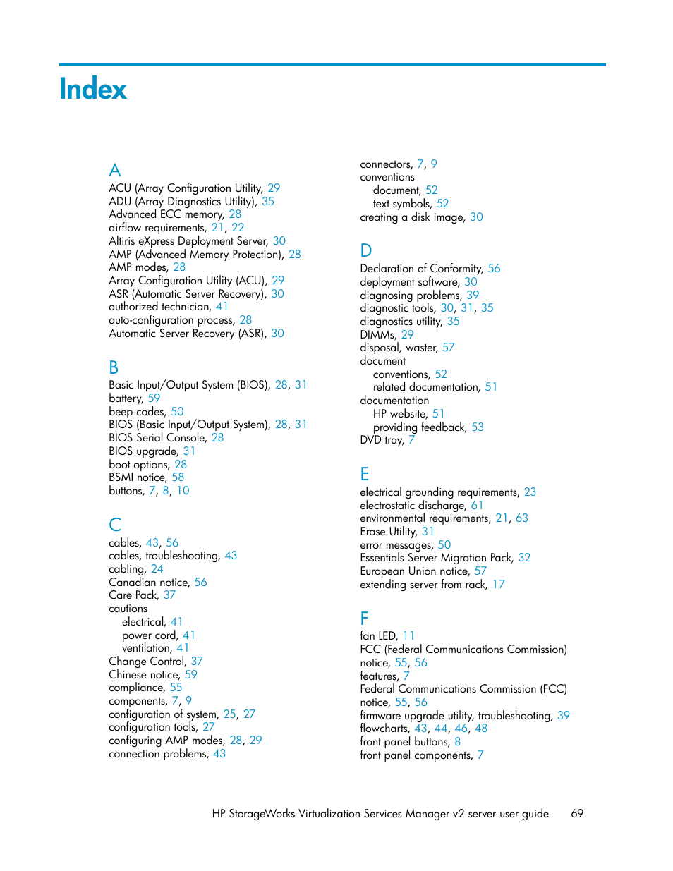 Index | HP SAN Virtualization Services Platform User Manual | Page 69 / 72