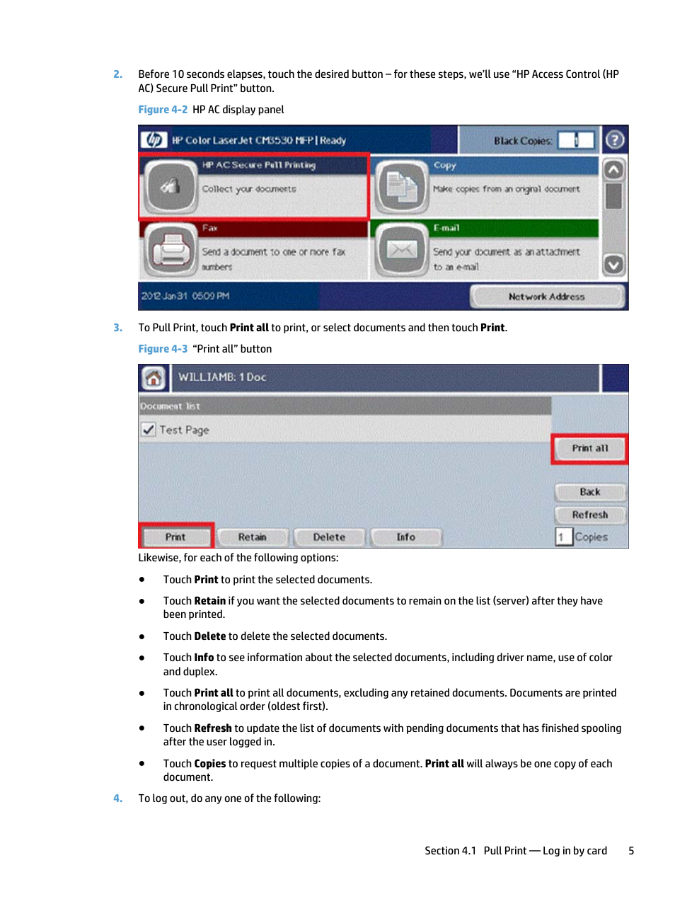 Figure 4-2 hp ac display panel, Figure 4-3 “print all” button | HP Access Control User Manual | Page 9 / 18