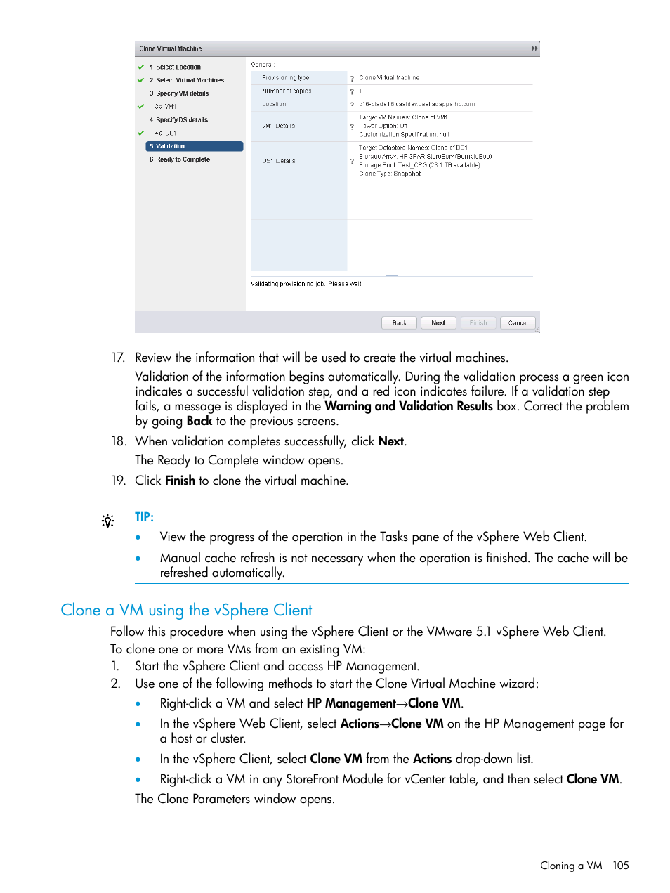 Clone a vm using the vsphere client | HP OneView for VMware vCenter User Manual | Page 105 / 157