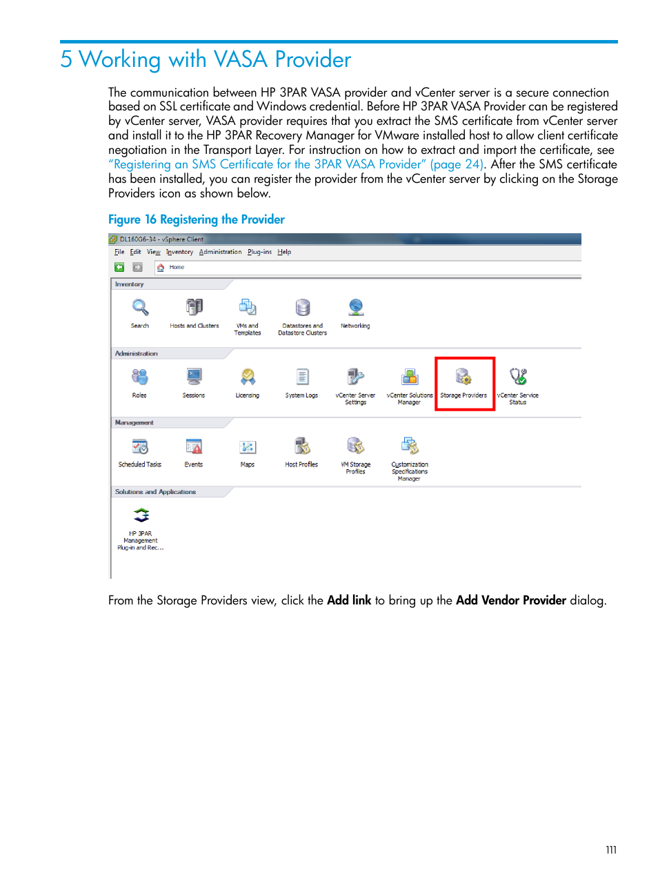 5 working with vasa provider | HP OneView for VMware vCenter User Manual | Page 111 / 157