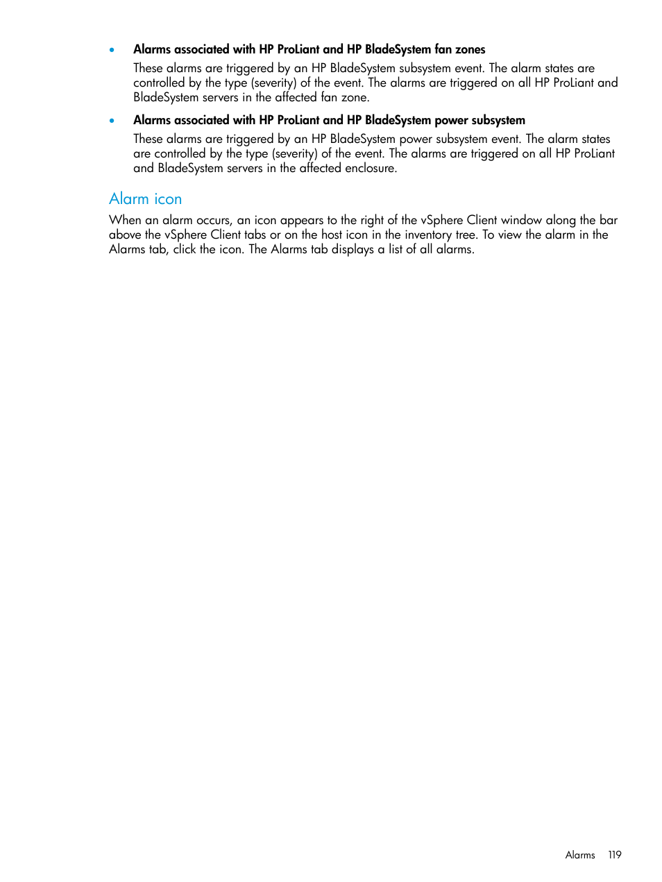 Alarm icon | HP OneView for VMware vCenter User Manual | Page 119 / 157