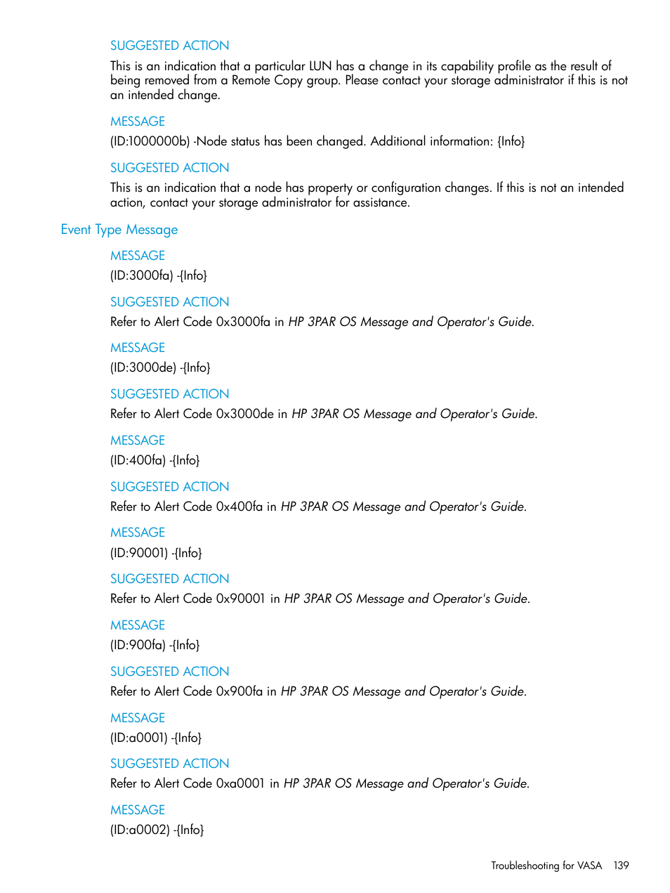 Event type message | HP OneView for VMware vCenter User Manual | Page 139 / 157