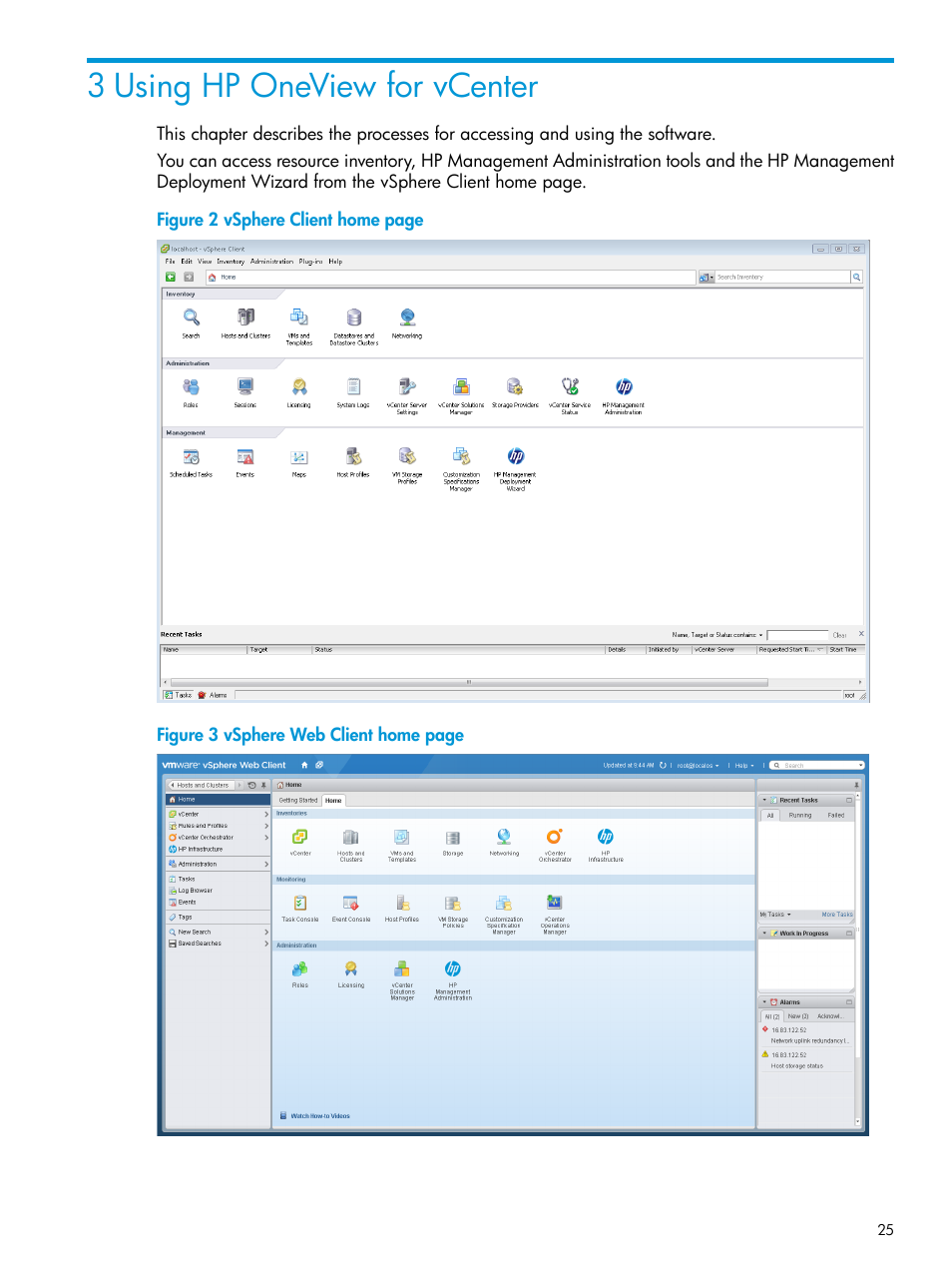 3 using hp oneview for vcenter | HP OneView for VMware vCenter User Manual | Page 25 / 157