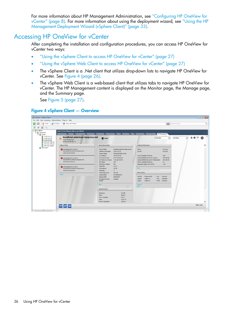 Accessing hp oneview for vcenter | HP OneView for VMware vCenter User Manual | Page 26 / 157