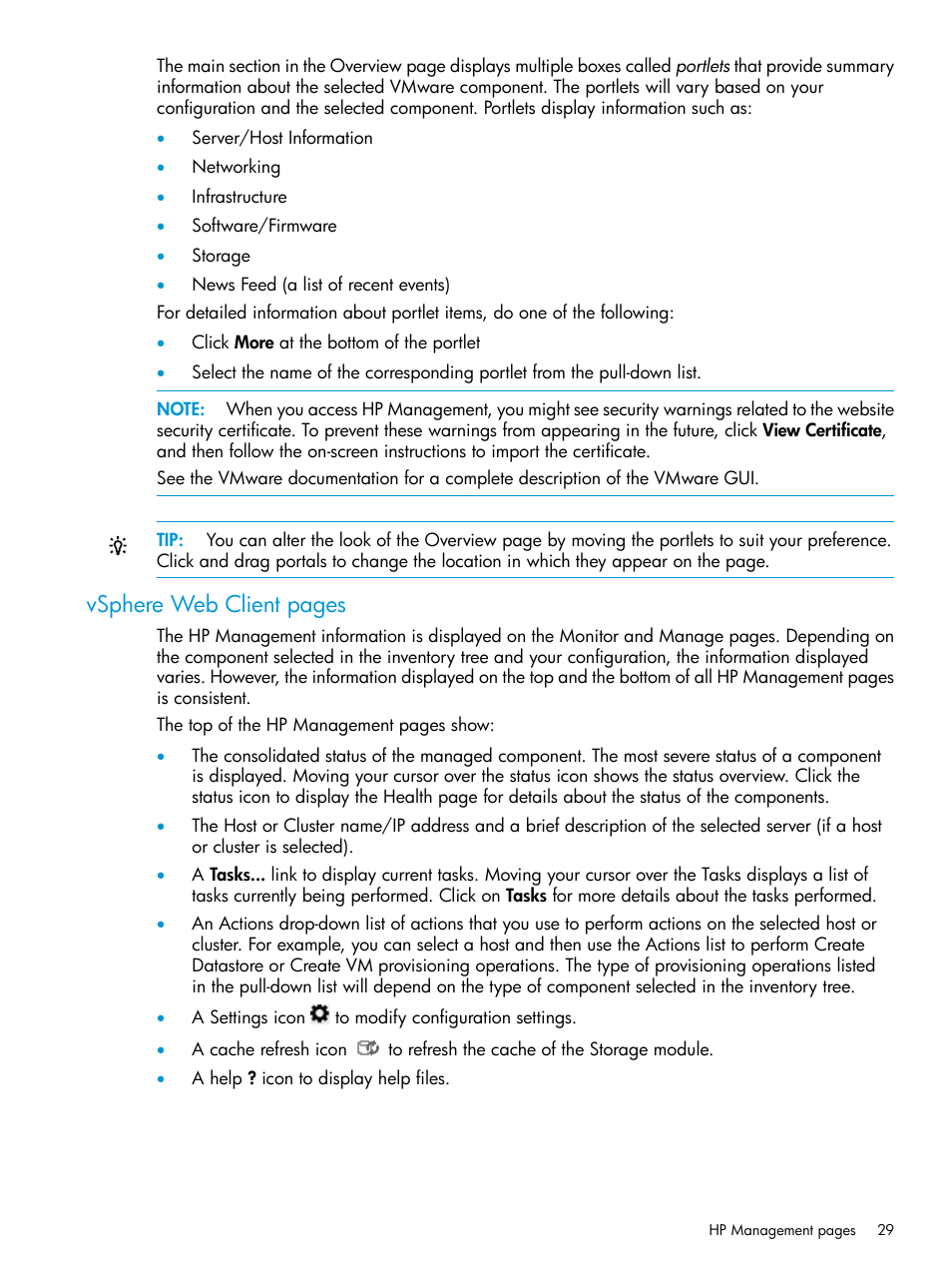 Vsphere web client pages | HP OneView for VMware vCenter User Manual | Page 29 / 157