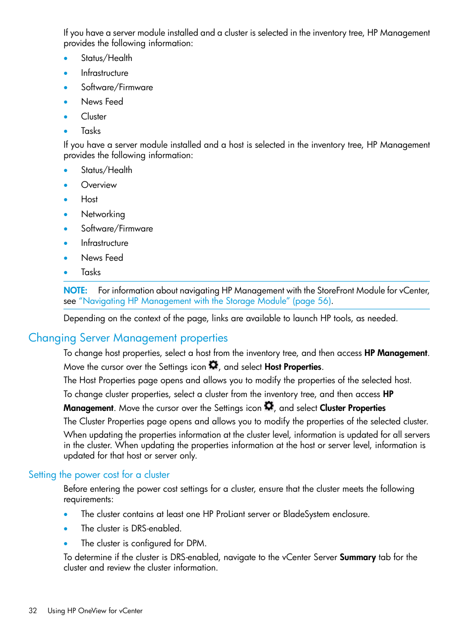 Changing server management properties, Setting the power cost for a cluster | HP OneView for VMware vCenter User Manual | Page 32 / 157