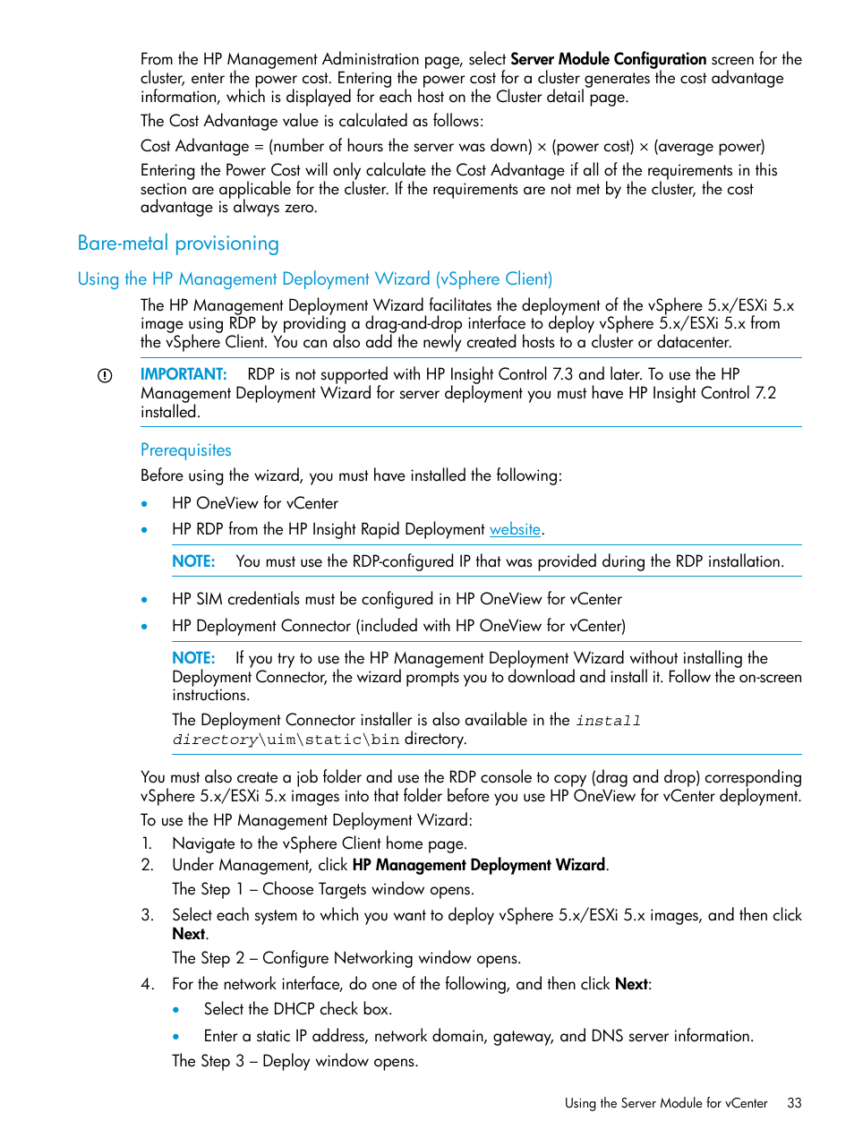 Bare-metal provisioning, Using the hp | HP OneView for VMware vCenter User Manual | Page 33 / 157