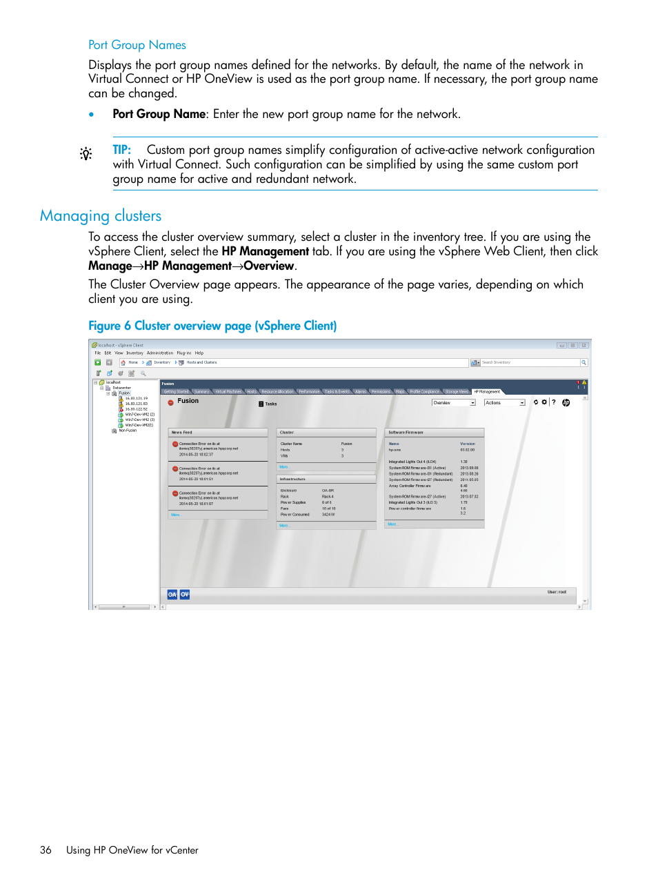 Managing clusters | HP OneView for VMware vCenter User Manual | Page 36 / 157