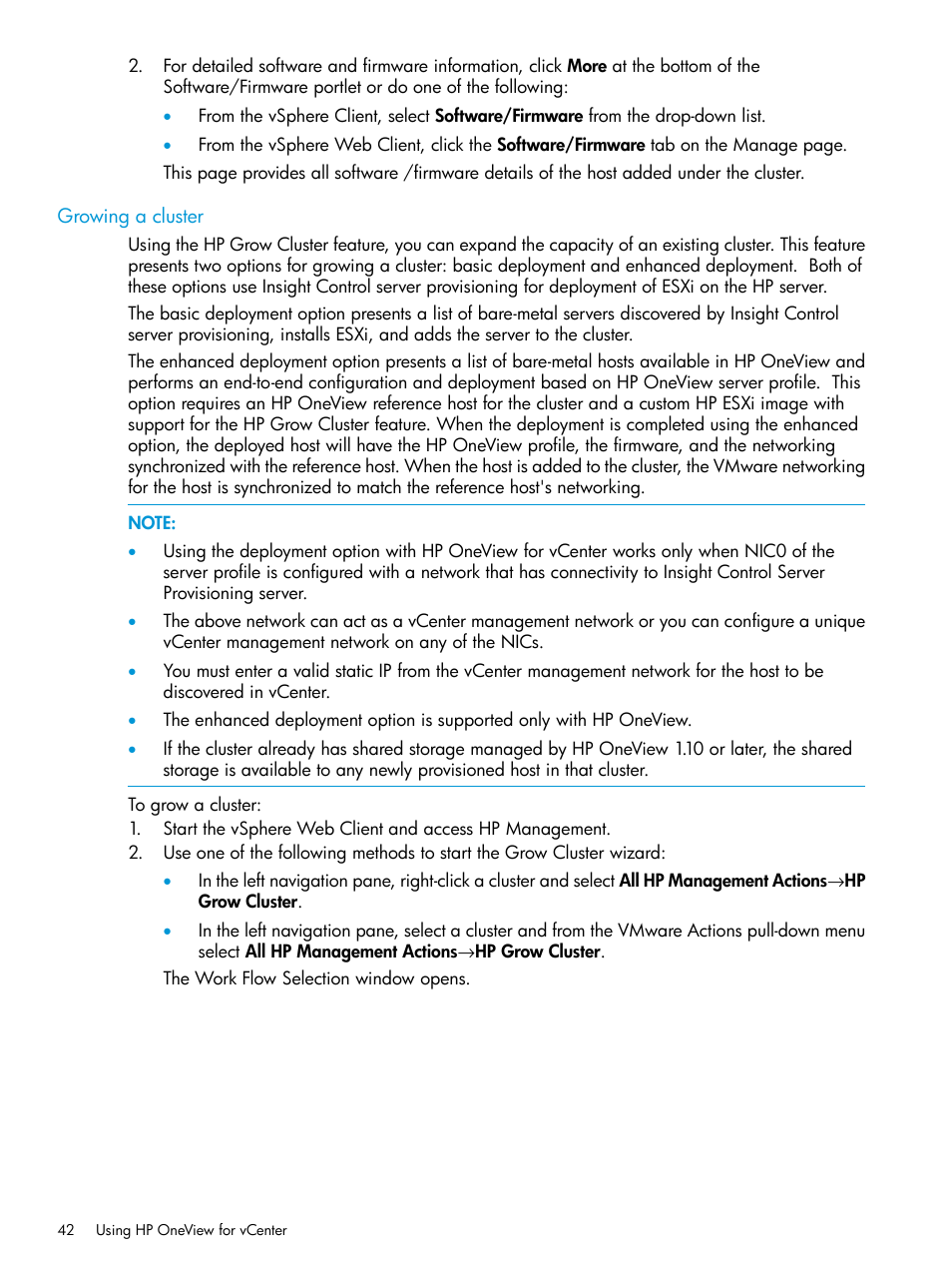 Growing a cluster | HP OneView for VMware vCenter User Manual | Page 42 / 157