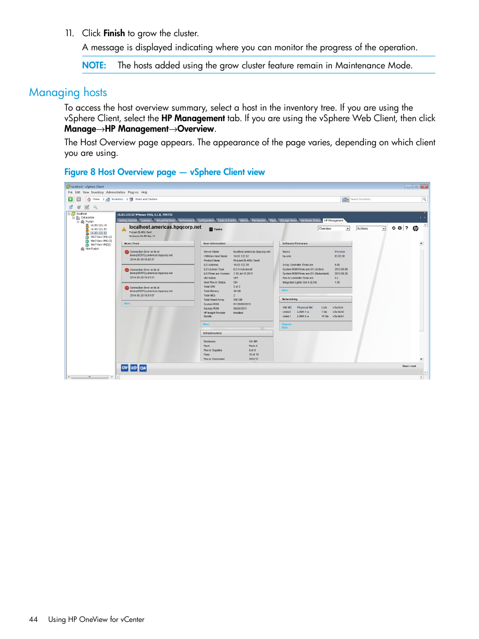 Managing hosts | HP OneView for VMware vCenter User Manual | Page 44 / 157