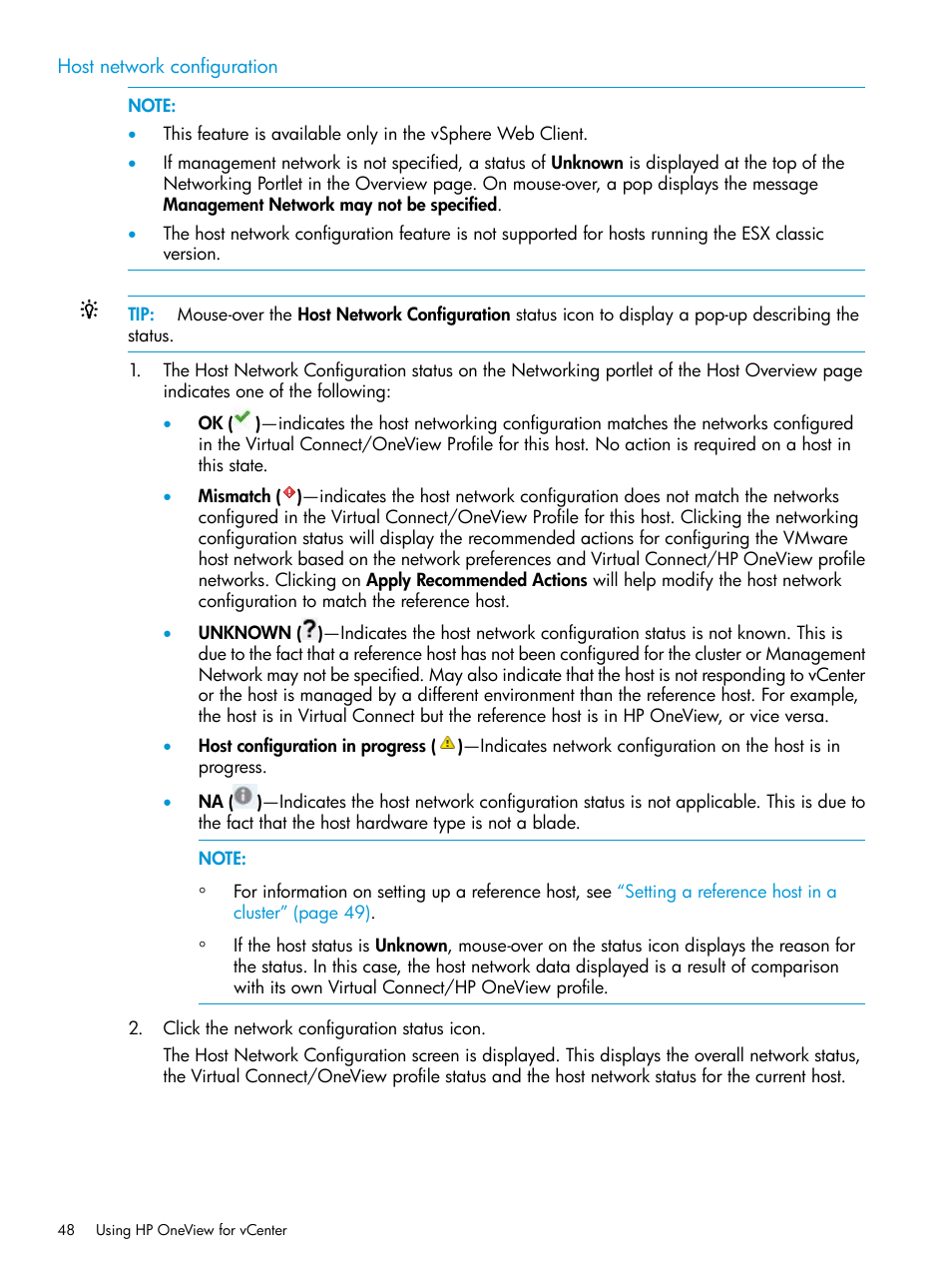 Host network configuration | HP OneView for VMware vCenter User Manual | Page 48 / 157