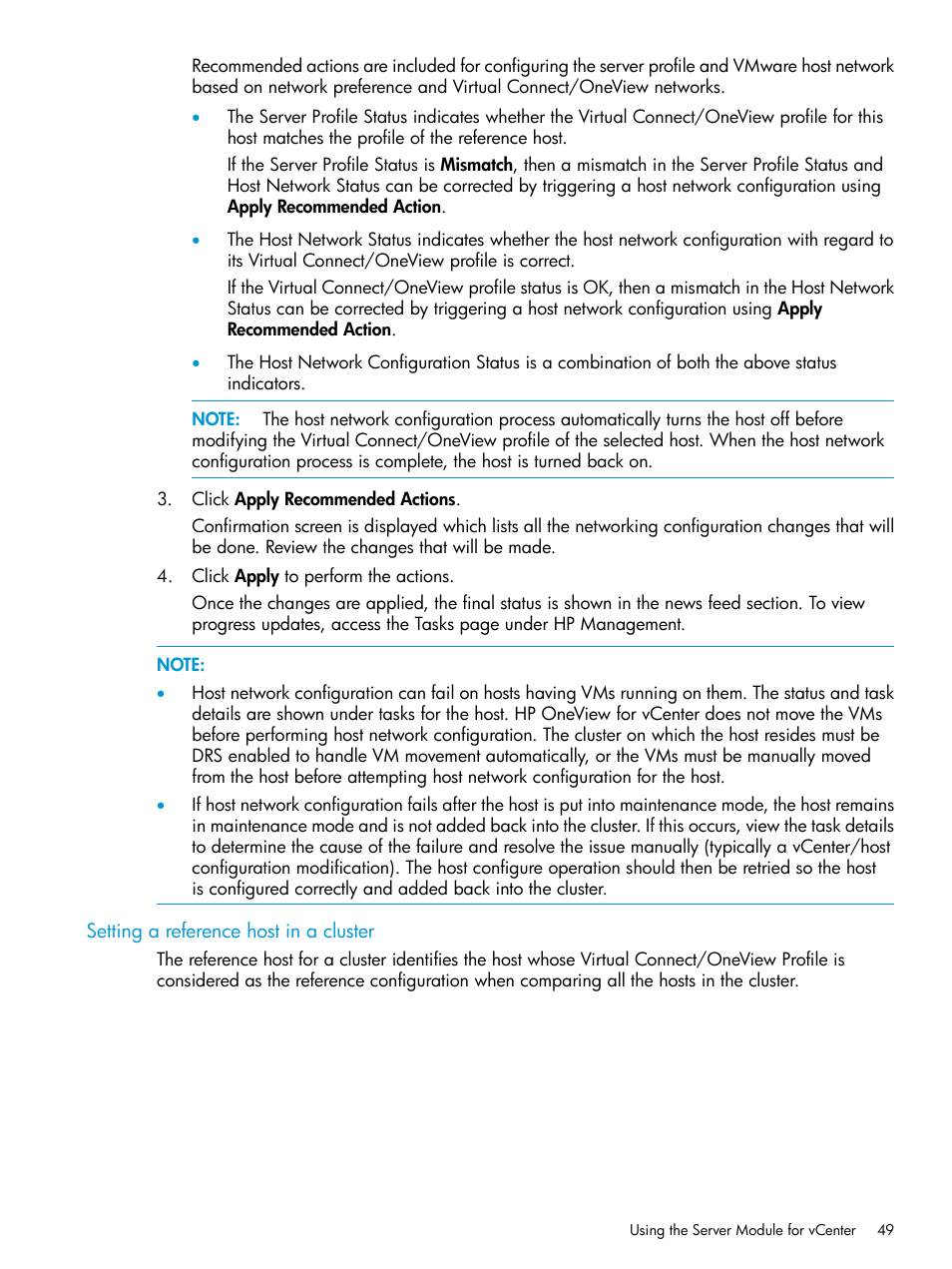 Setting a reference host in a cluster | HP OneView for VMware vCenter User Manual | Page 49 / 157