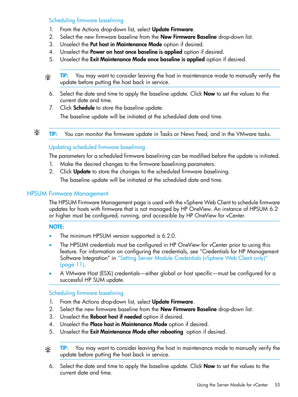 Hpsum firmware management | HP OneView for VMware vCenter User Manual | Page 53 / 157