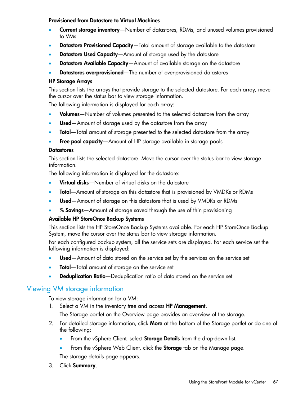 Viewing vm storage information | HP OneView for VMware vCenter User Manual | Page 67 / 157