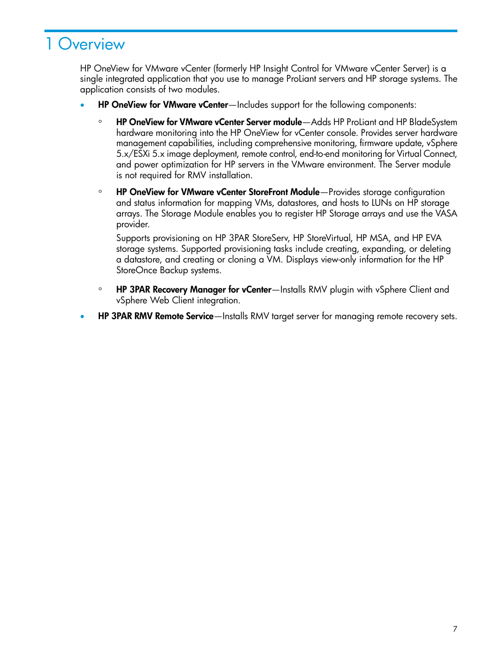 1 overview | HP OneView for VMware vCenter User Manual | Page 7 / 157