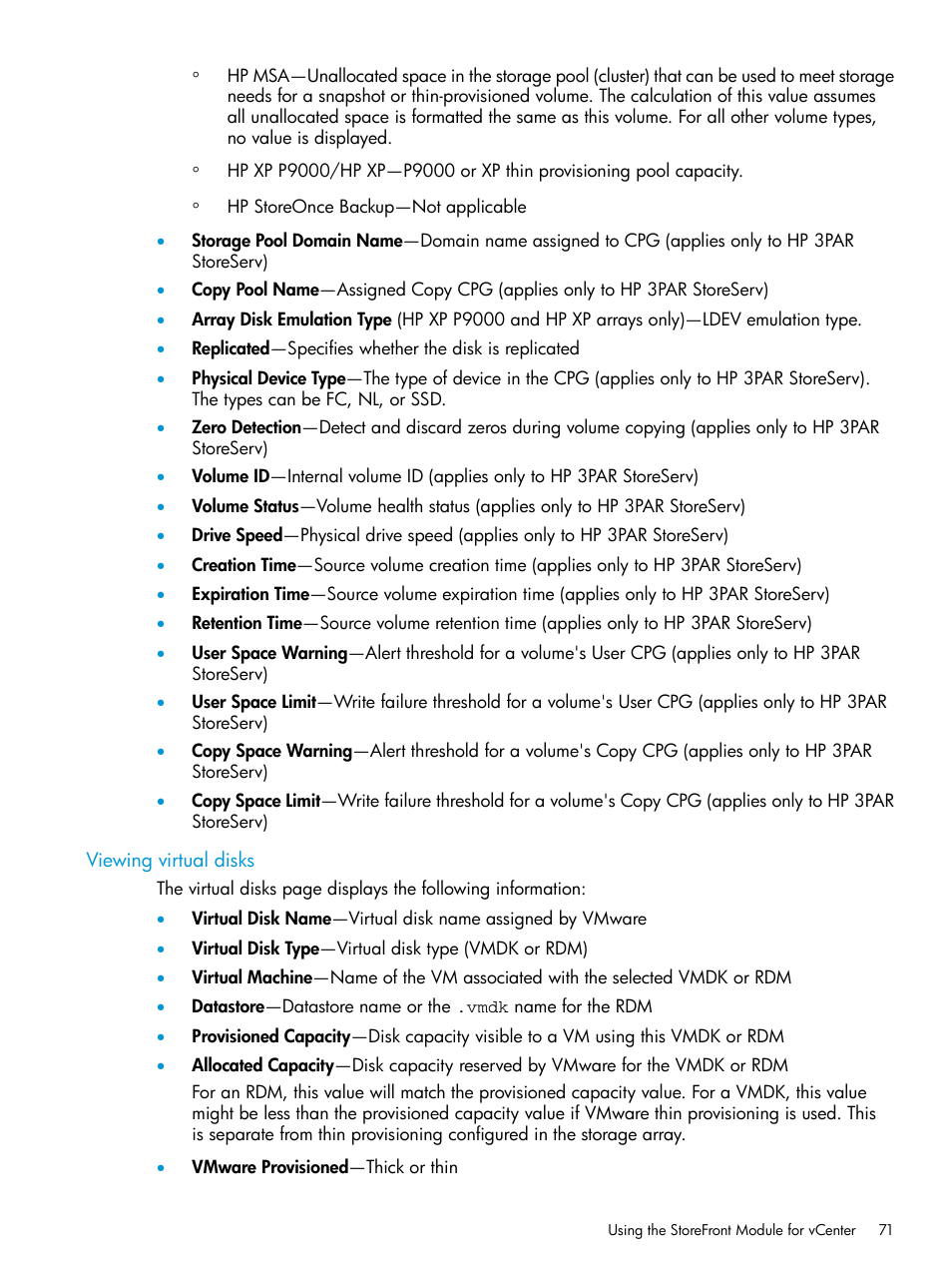 Viewing virtual disks | HP OneView for VMware vCenter User Manual | Page 71 / 157