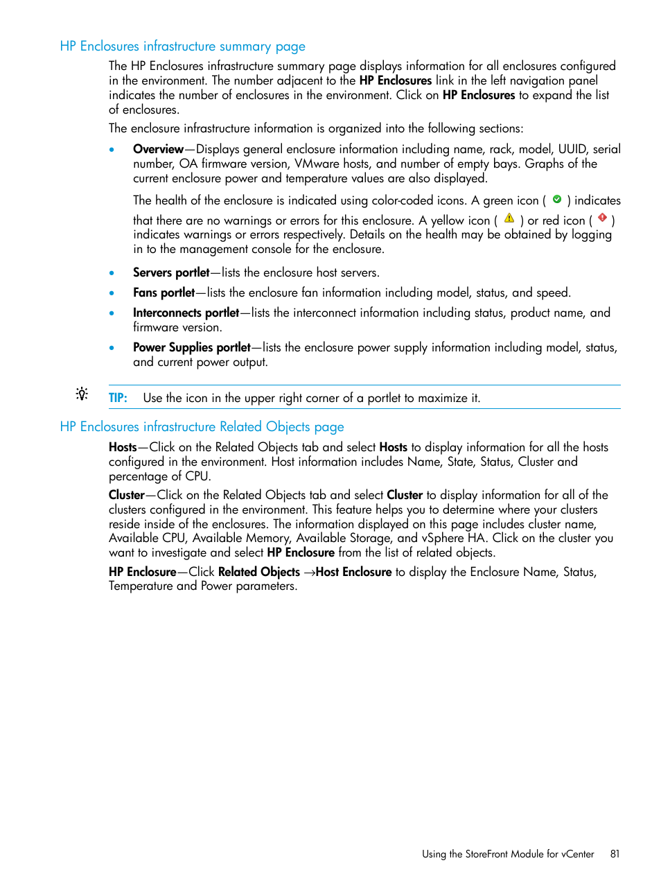 HP OneView for VMware vCenter User Manual | Page 81 / 157