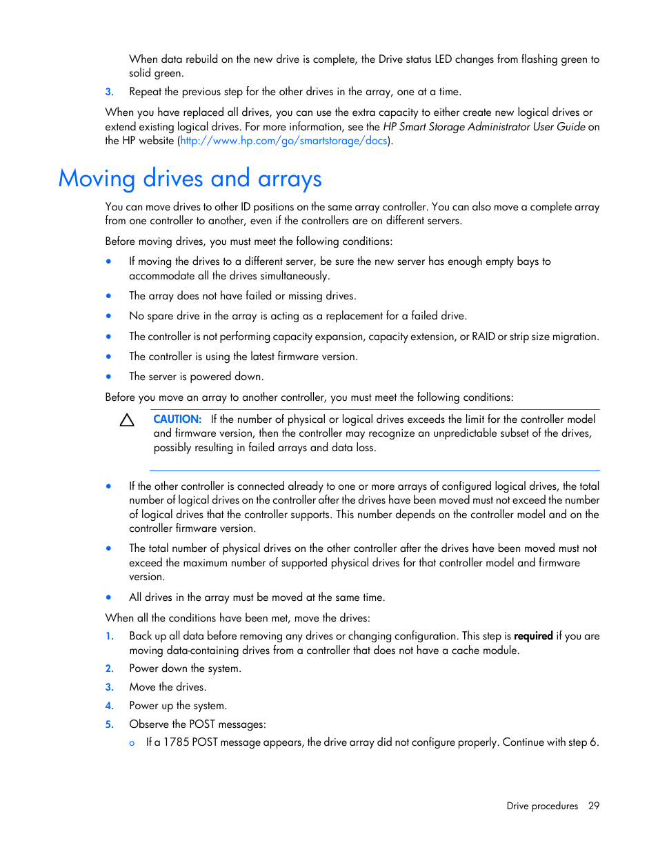 Moving drives and arrays | HP Smart Array P431 Controller User Manual | Page 29 / 46