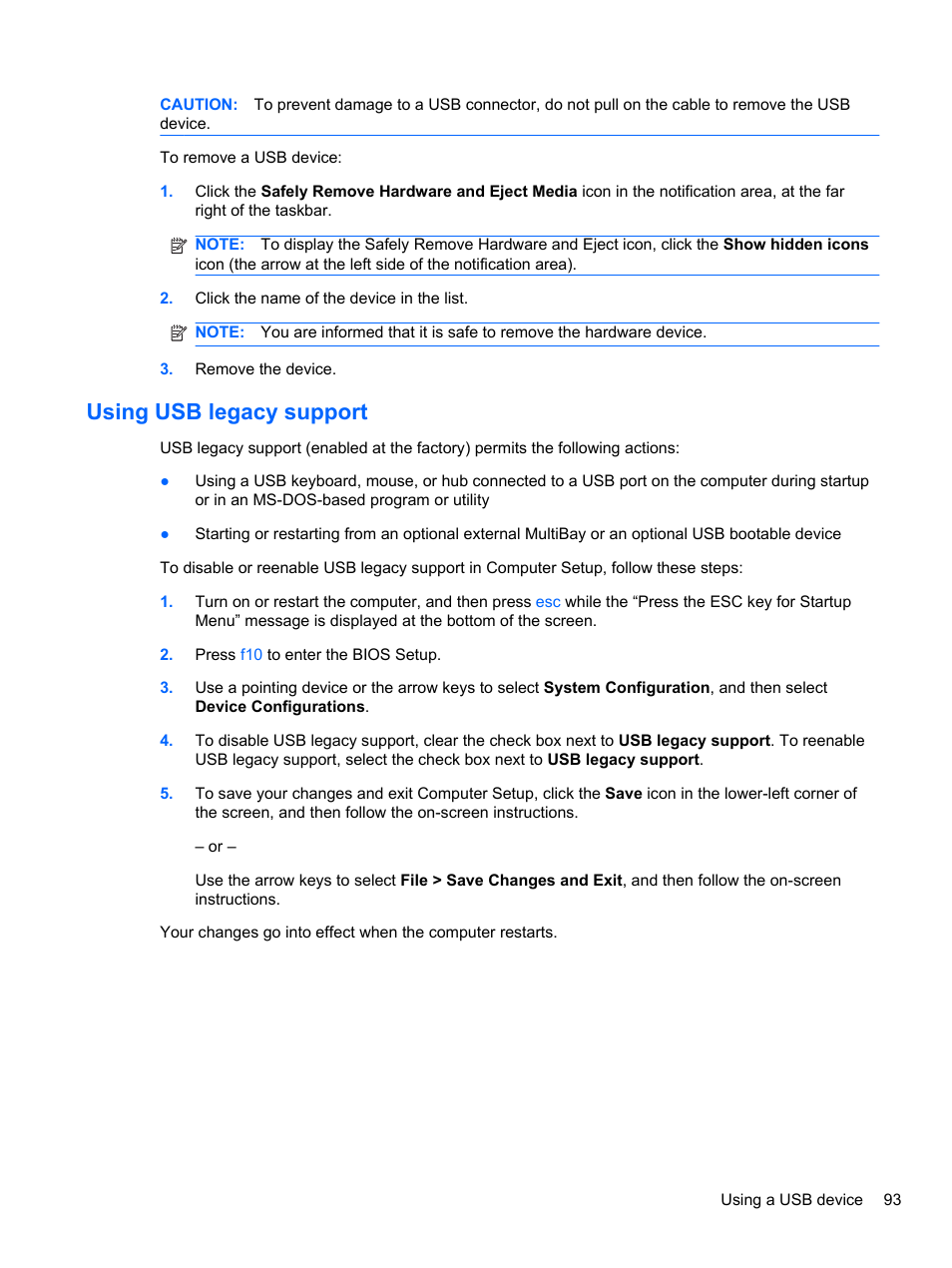 Using usb legacy support | HP EliteBook 2740p Tablet-PC User Manual | Page 105 / 175