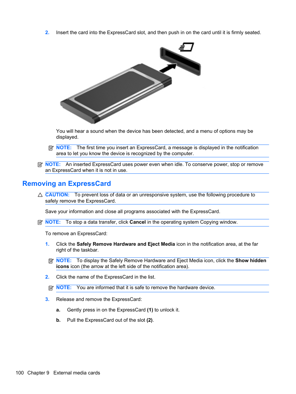 Removing an expresscard | HP EliteBook 2740p Tablet-PC User Manual | Page 112 / 175