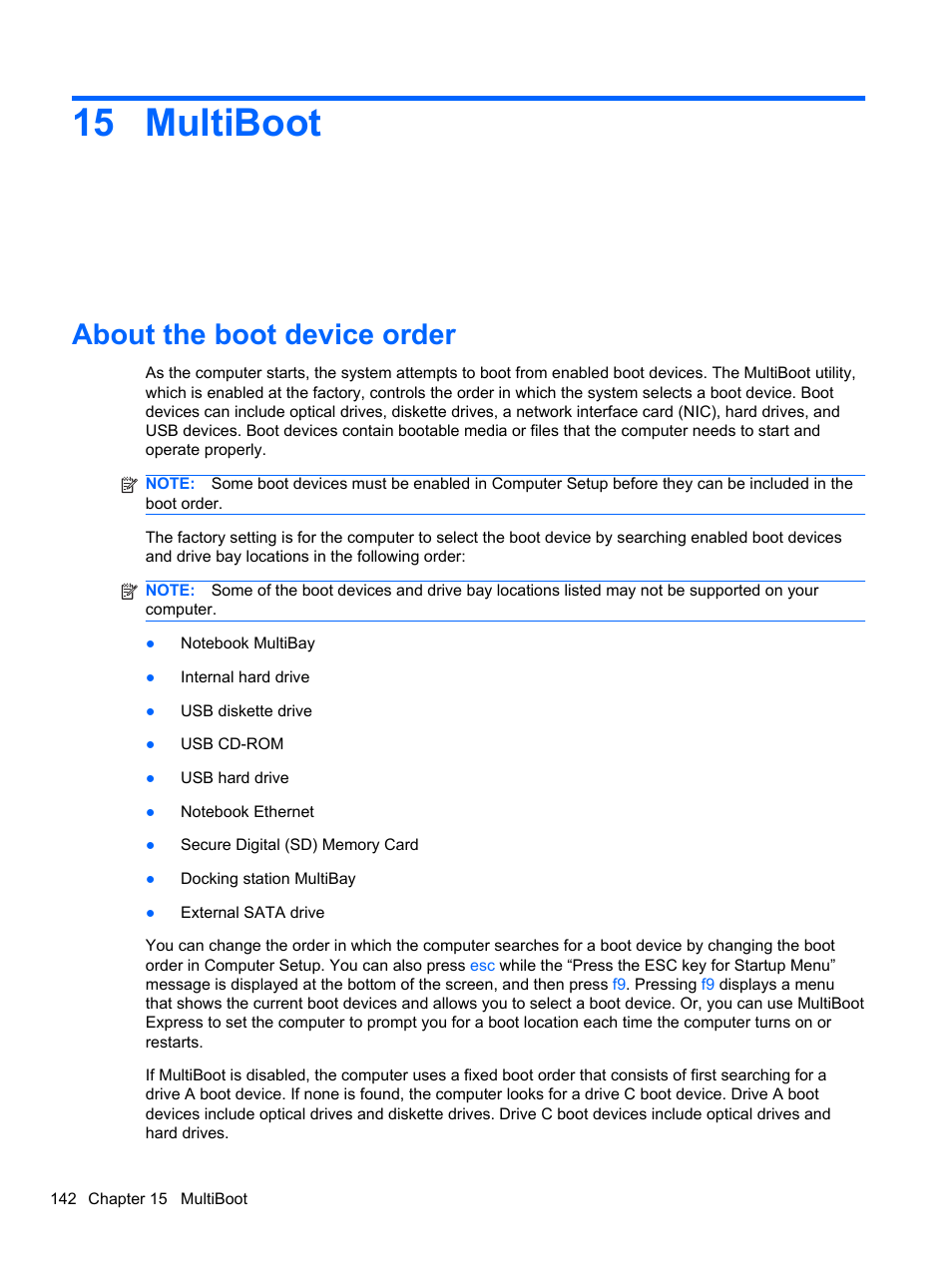 Multiboot, About the boot device order, 15 multiboot | HP EliteBook 2740p Tablet-PC User Manual | Page 154 / 175