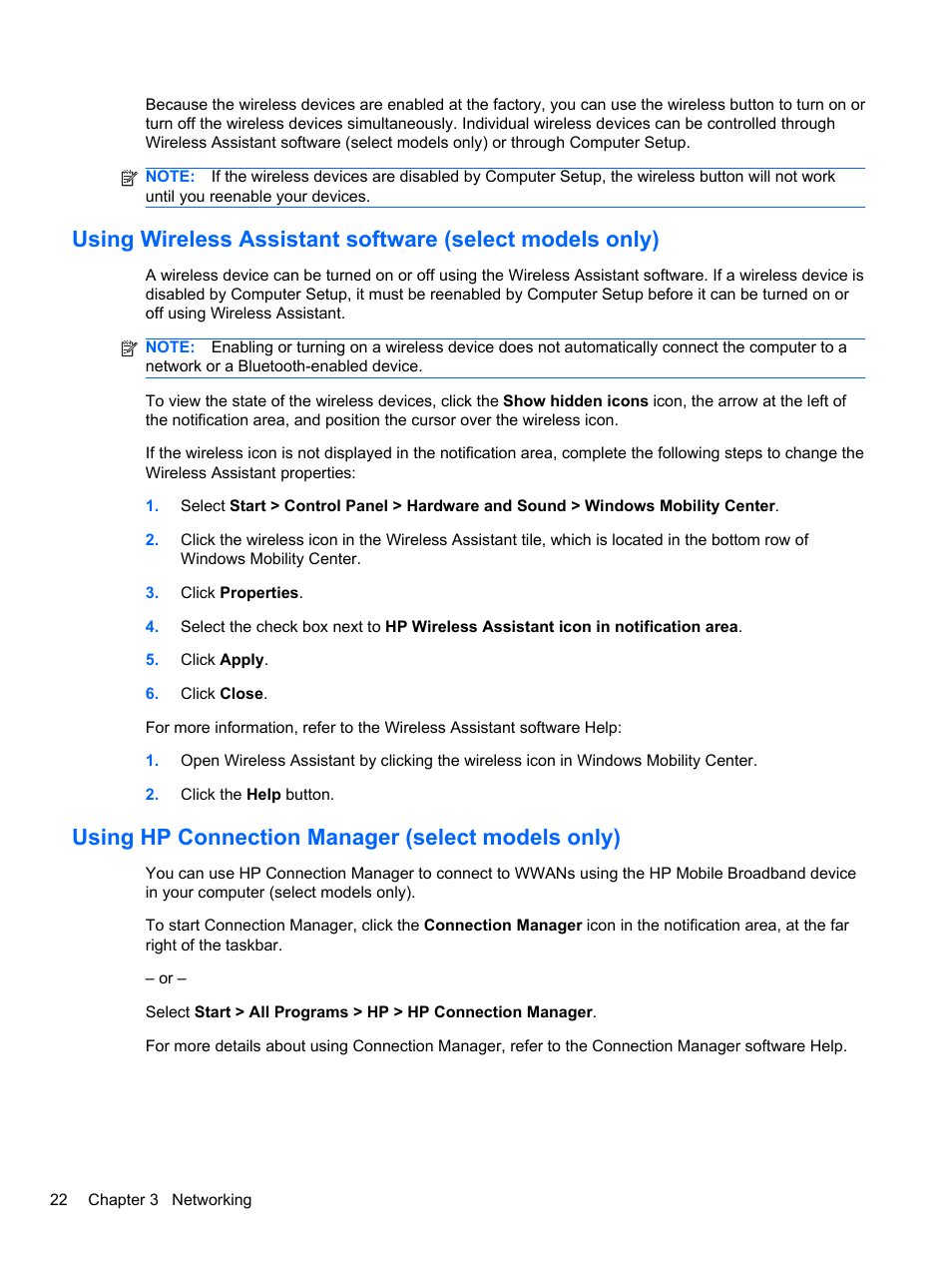Using hp connection manager (select models only) | HP EliteBook 2740p Tablet-PC User Manual | Page 34 / 175