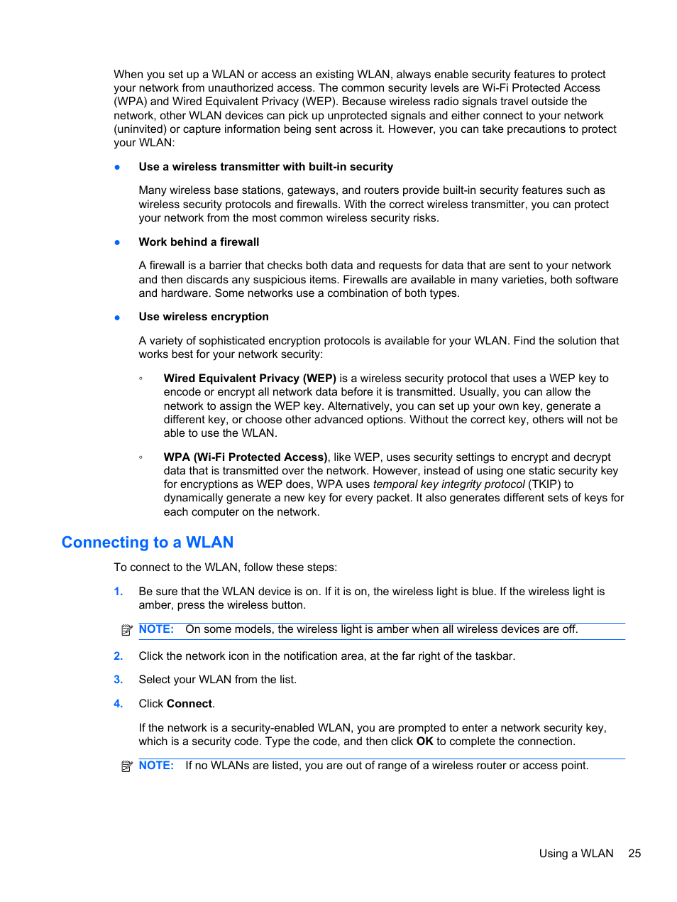 Connecting to a wlan | HP EliteBook 2740p Tablet-PC User Manual | Page 37 / 175