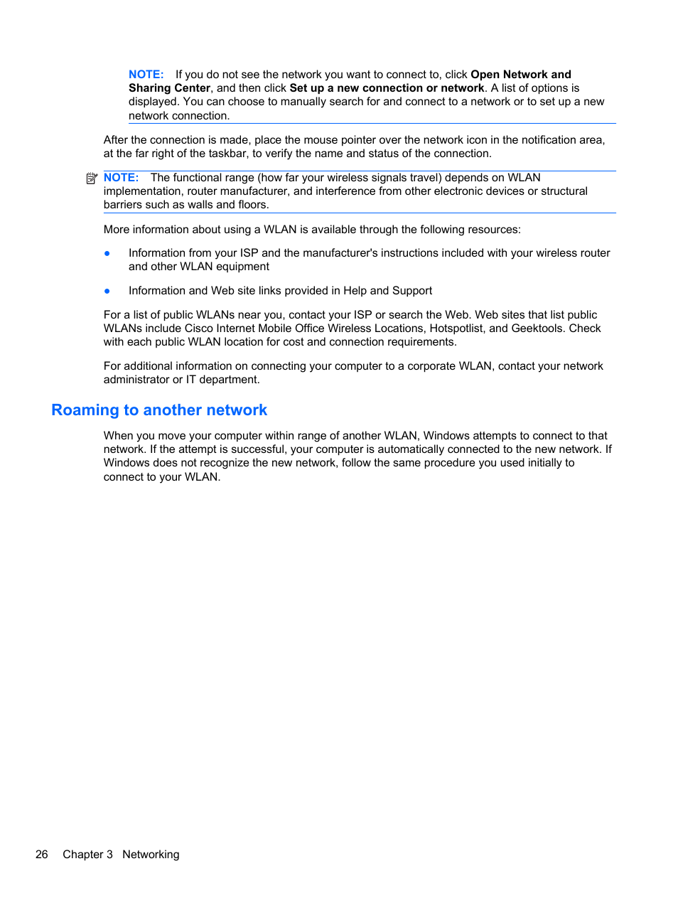 Roaming to another network | HP EliteBook 2740p Tablet-PC User Manual | Page 38 / 175