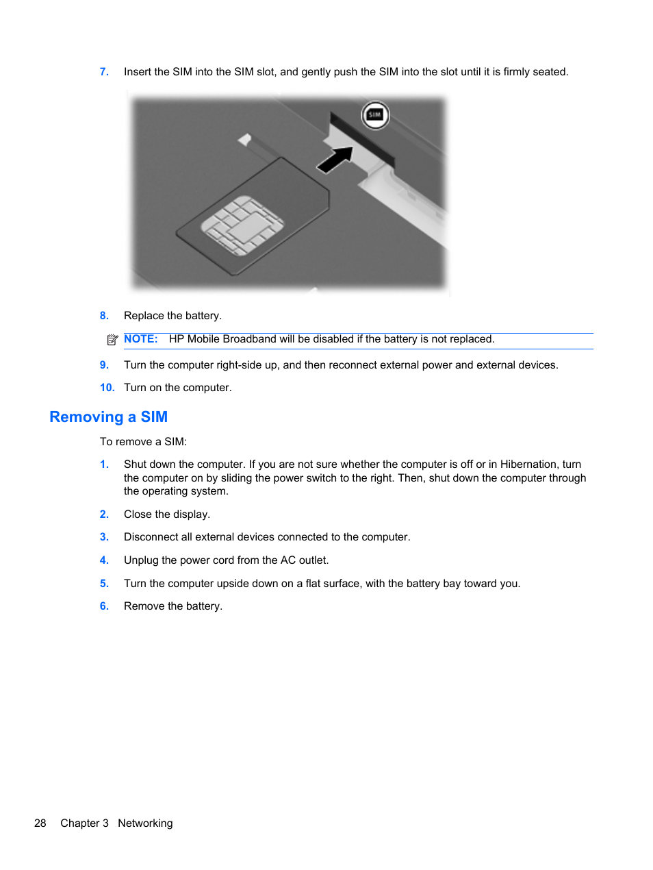 Removing a sim | HP EliteBook 2740p Tablet-PC User Manual | Page 40 / 175