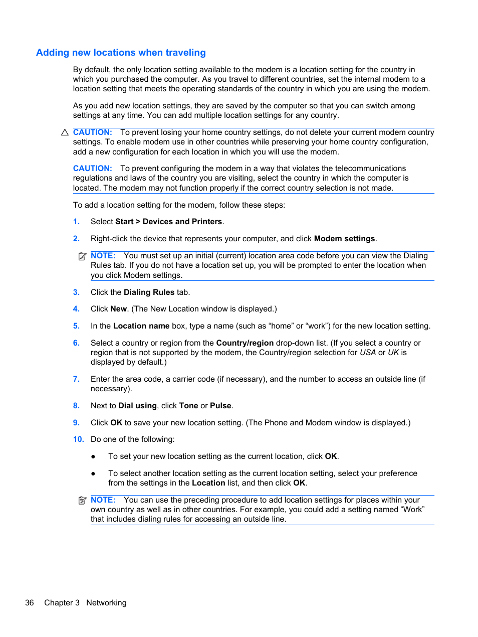 Adding new locations when traveling | HP EliteBook 2740p Tablet-PC User Manual | Page 48 / 175