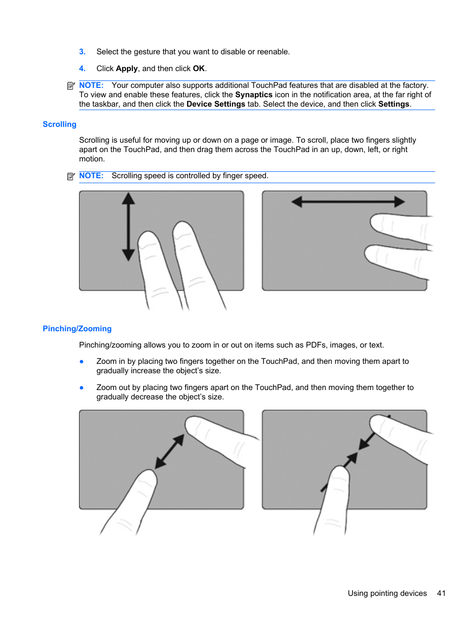 Scrolling, Pinching/zooming, Scrolling pinching/zooming | HP EliteBook 2740p Tablet-PC User Manual | Page 53 / 175