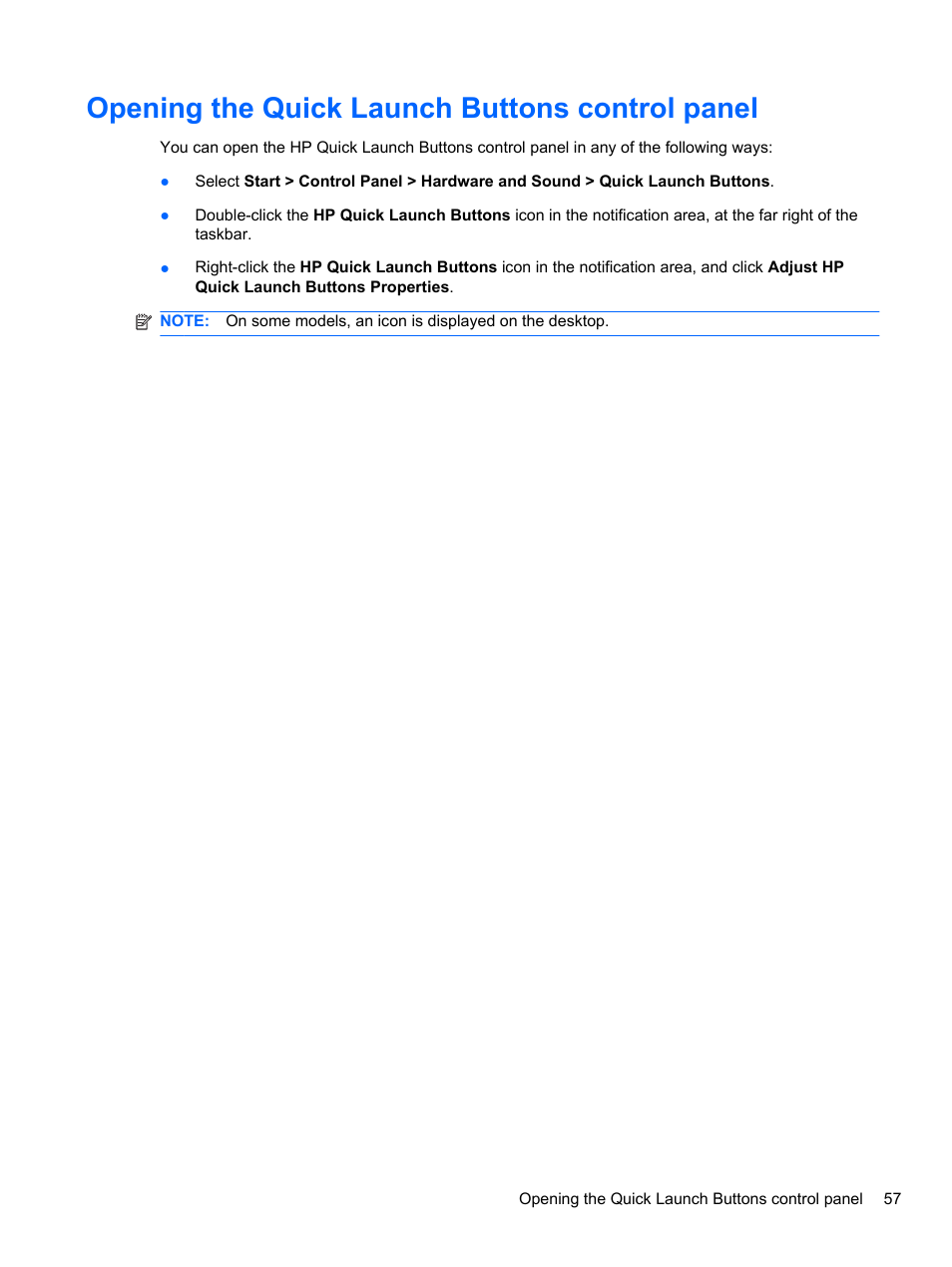 Opening the quick launch buttons control panel | HP EliteBook 2740p Tablet-PC User Manual | Page 69 / 175