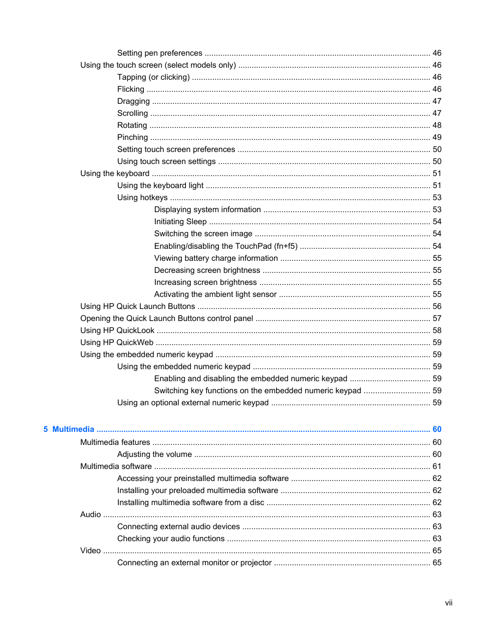 HP EliteBook 2740p Tablet-PC User Manual | Page 7 / 175