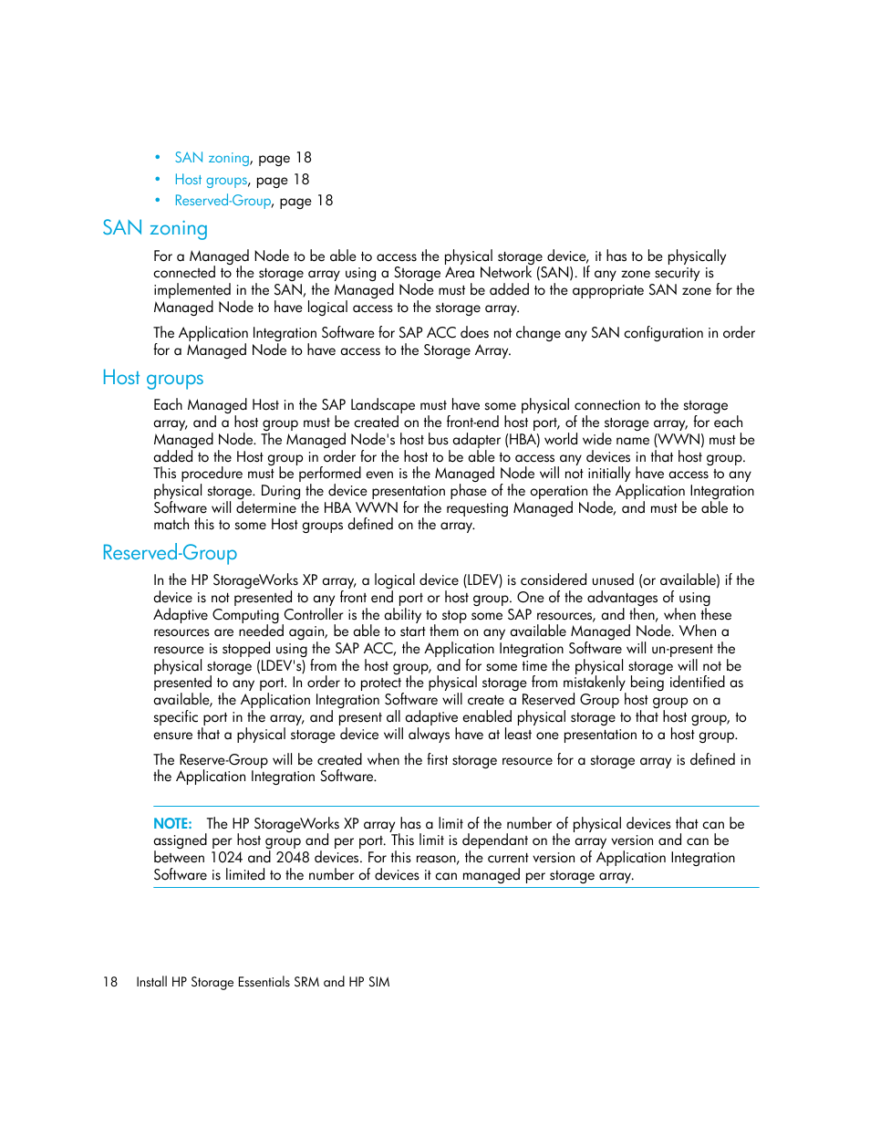 San zoning, Host groups, Reserved-group | HP Storage Essentials Enterprise Edition Software User Manual | Page 32 / 90