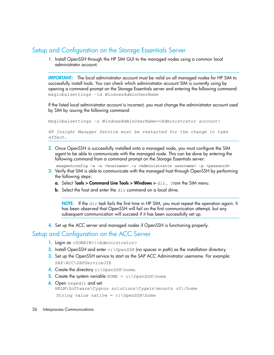 Setup and configuration on the acc server | HP Storage Essentials Enterprise Edition Software User Manual | Page 40 / 90