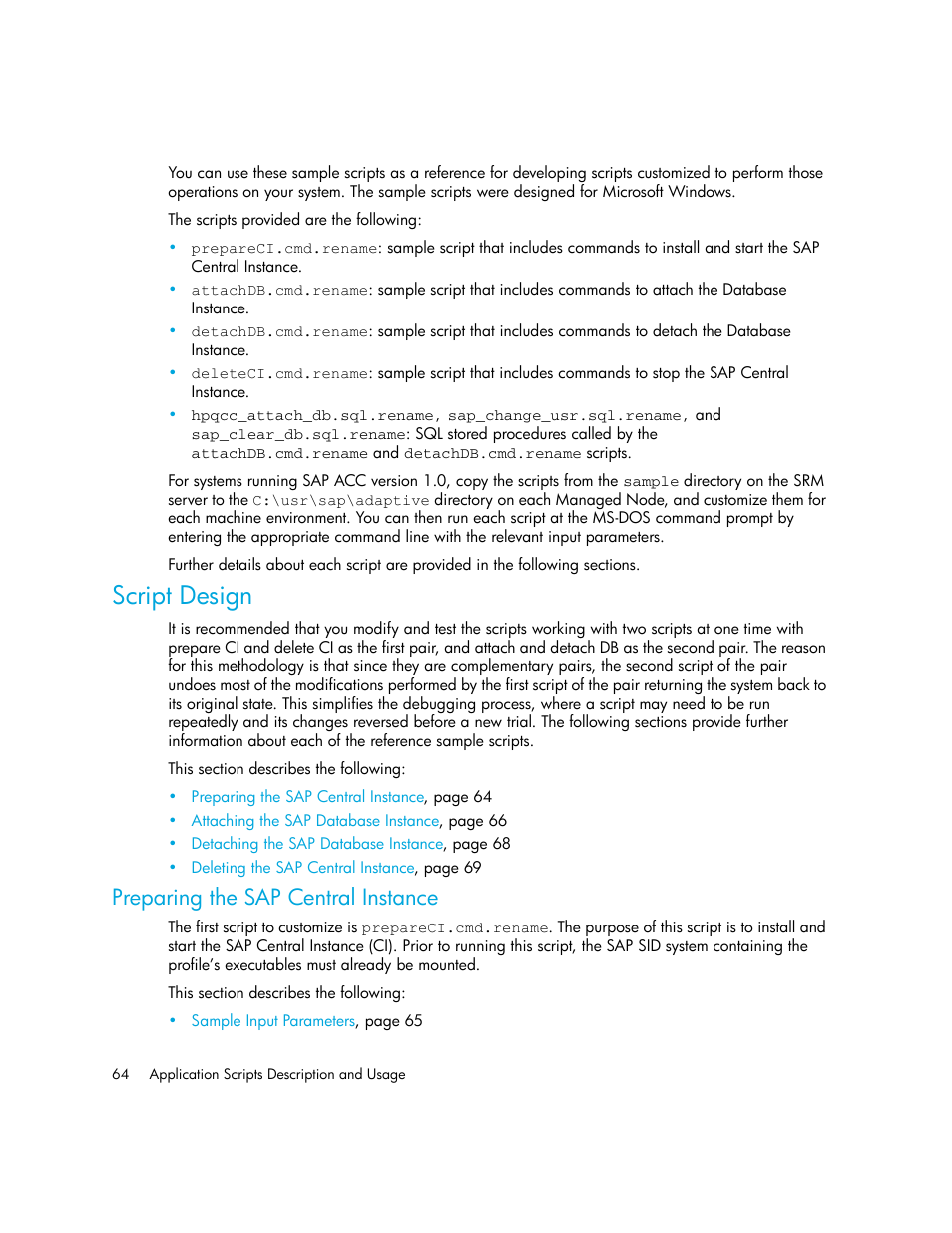 Script design, Preparing the sap central instance | HP Storage Essentials Enterprise Edition Software User Manual | Page 78 / 90