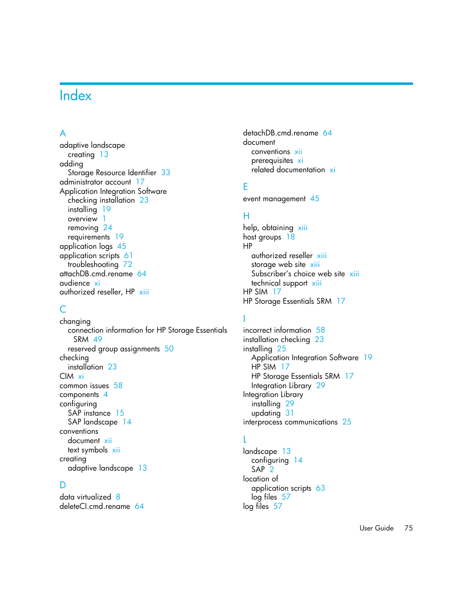 Index | HP Storage Essentials Enterprise Edition Software User Manual | Page 89 / 90