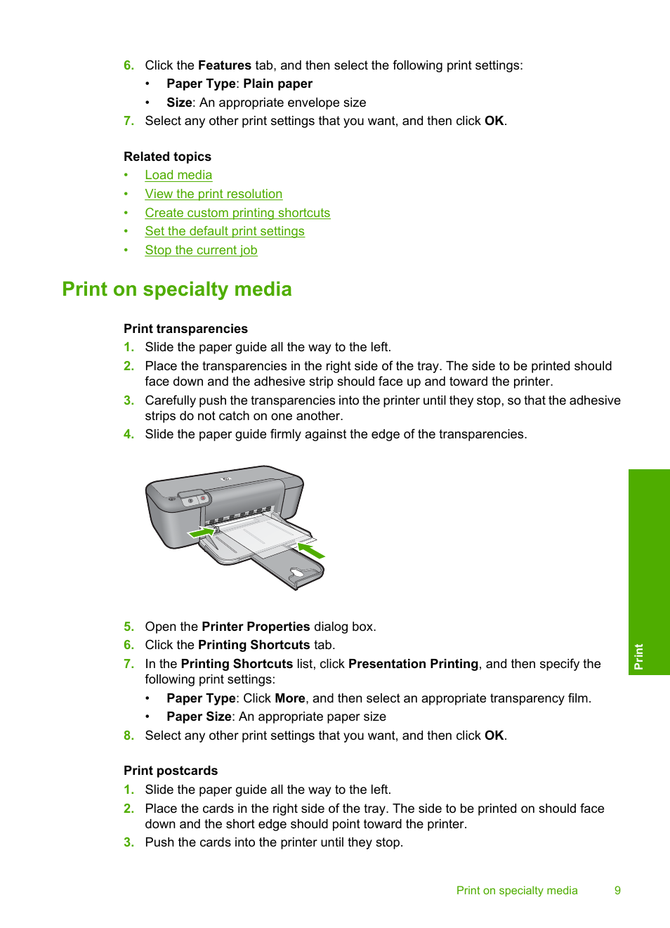 Print on specialty media | HP Deskjet D2680 Printer User Manual | Page 11 / 88