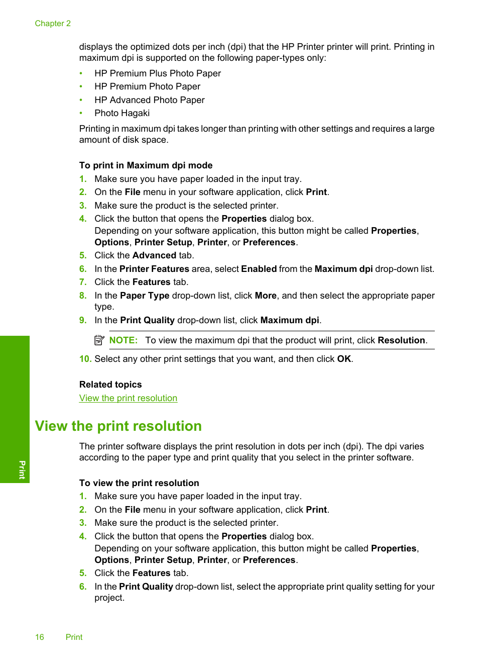 View the print resolution | HP Deskjet D2680 Printer User Manual | Page 18 / 88