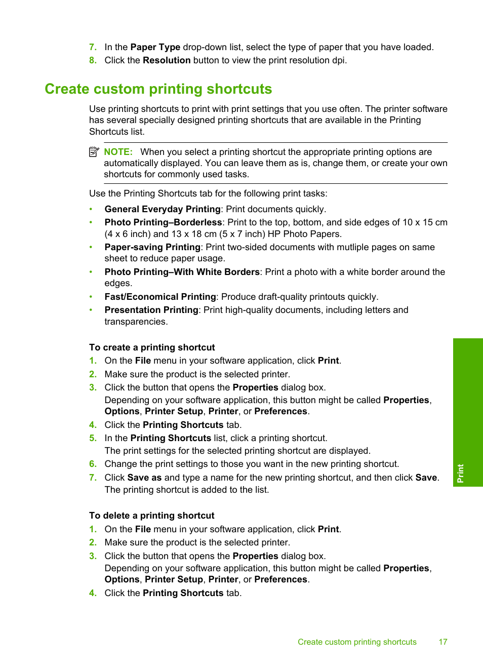 Create custom printing shortcuts | HP Deskjet D2680 Printer User Manual | Page 19 / 88