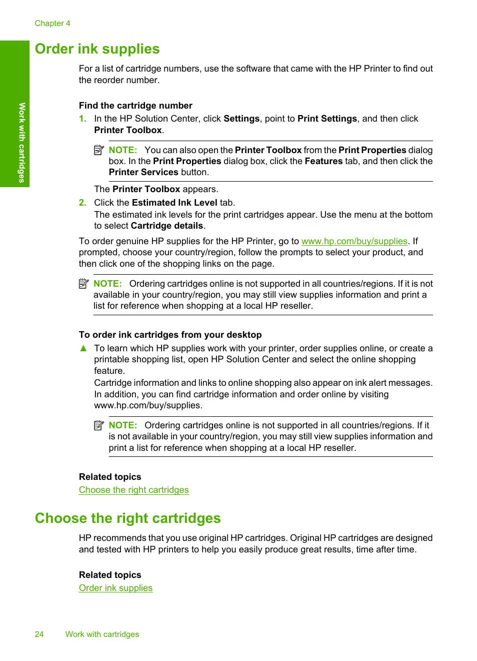 Order ink supplies, Choose the right cartridges | HP Deskjet D2680 Printer User Manual | Page 26 / 88