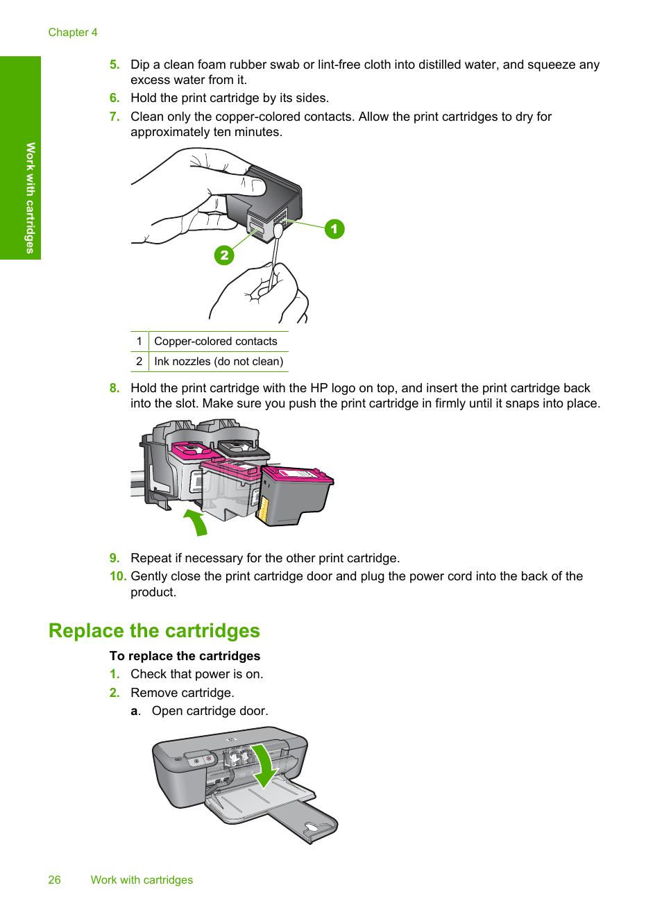 Replace the cartridges | HP Deskjet D2680 Printer User Manual | Page 28 / 88