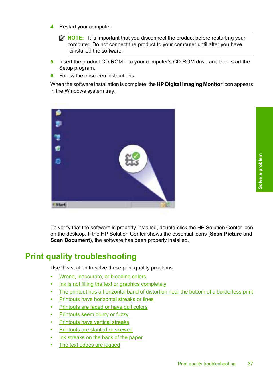 Print quality troubleshooting | HP Deskjet D2680 Printer User Manual | Page 39 / 88