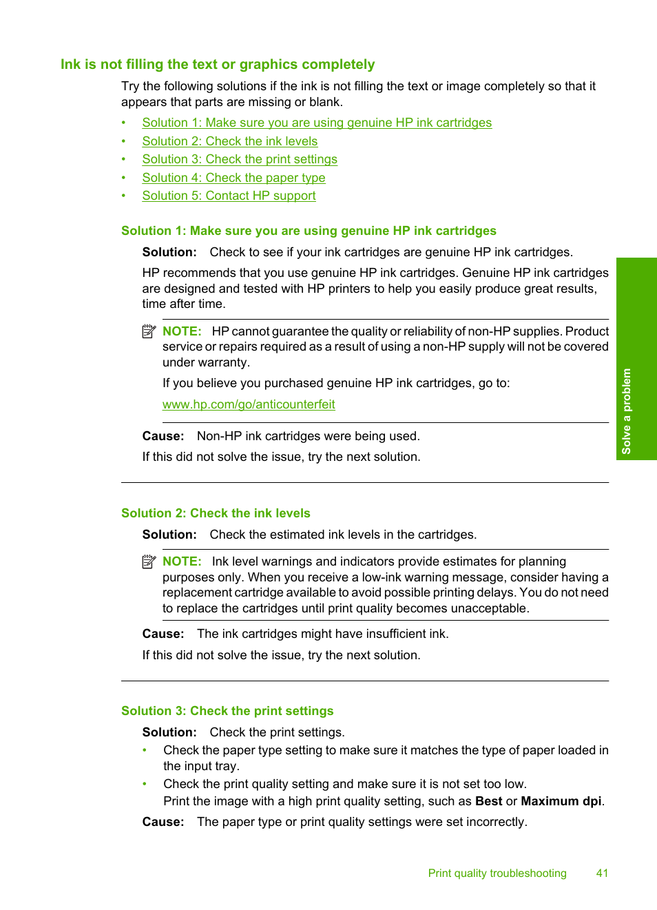 Ink is not filling the text or graphics completely | HP Deskjet D2680 Printer User Manual | Page 43 / 88