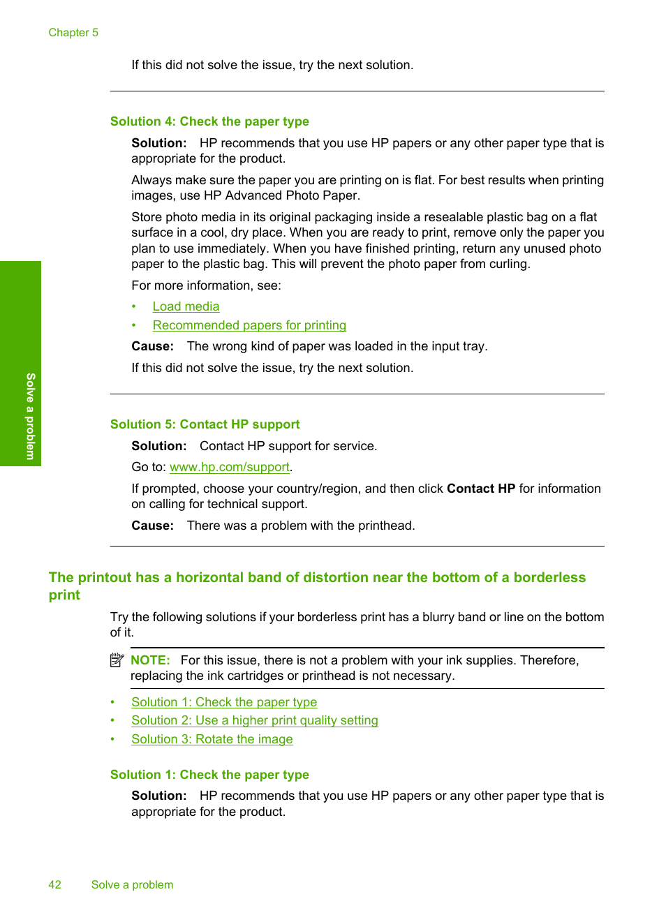 Solution 4: check the paper type, Solution 5: contact hp support | HP Deskjet D2680 Printer User Manual | Page 44 / 88