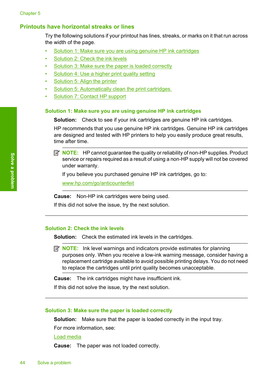 Printouts have horizontal streaks or lines | HP Deskjet D2680 Printer User Manual | Page 46 / 88