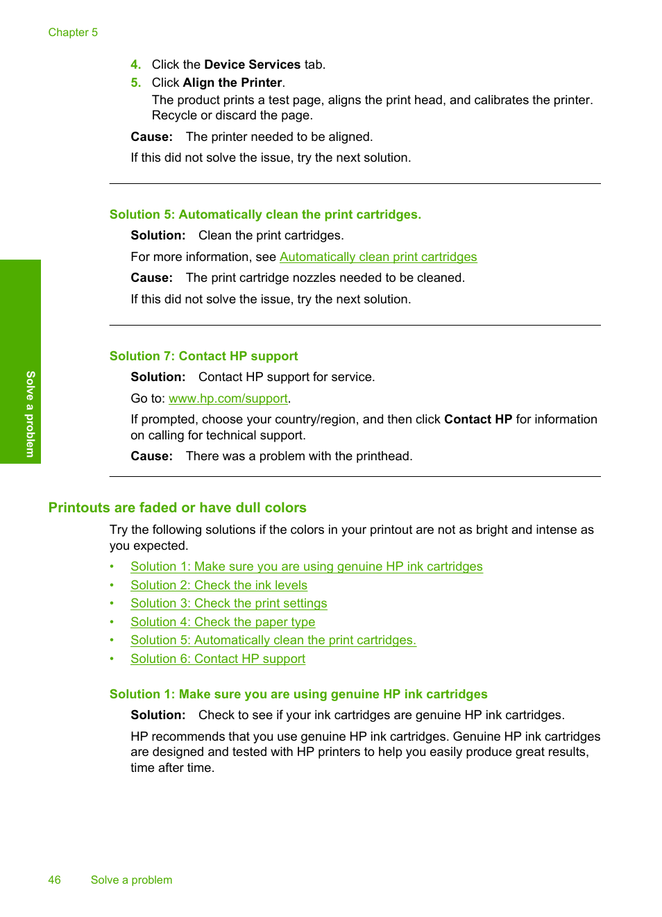 Printouts are faded or have dull colors, Solution 7: contact hp support | HP Deskjet D2680 Printer User Manual | Page 48 / 88