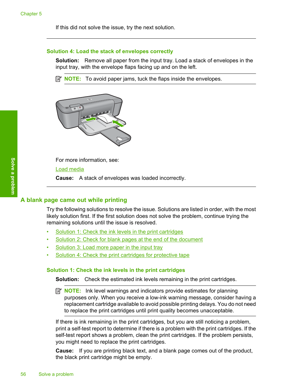 Solution 4: load the stack of envelopes correctly | HP Deskjet D2680 Printer User Manual | Page 58 / 88