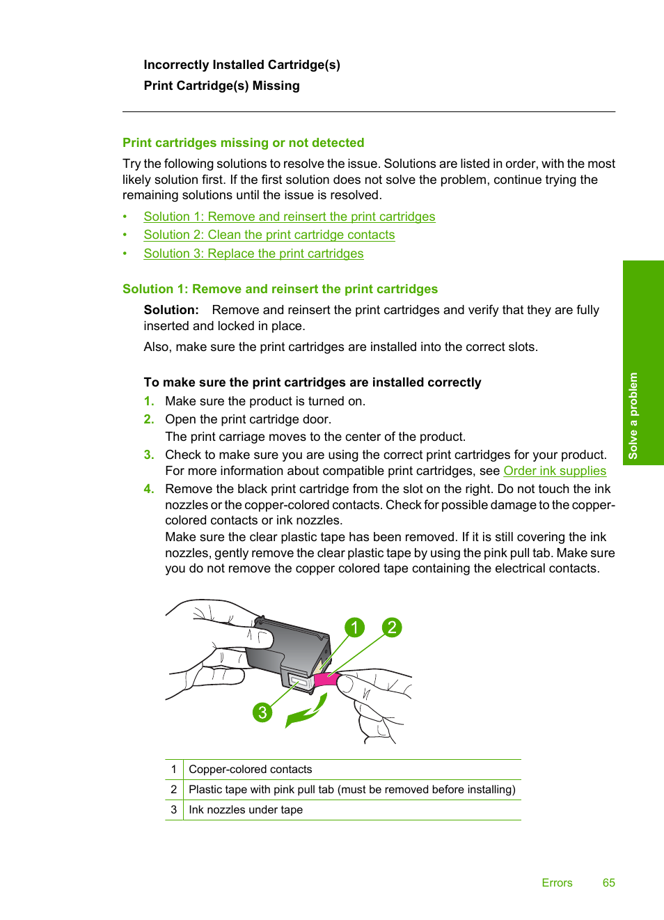 Print cartridges missing or not detected | HP Deskjet D2680 Printer User Manual | Page 67 / 88